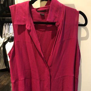 Theory pink sleeveless silk button down blouse